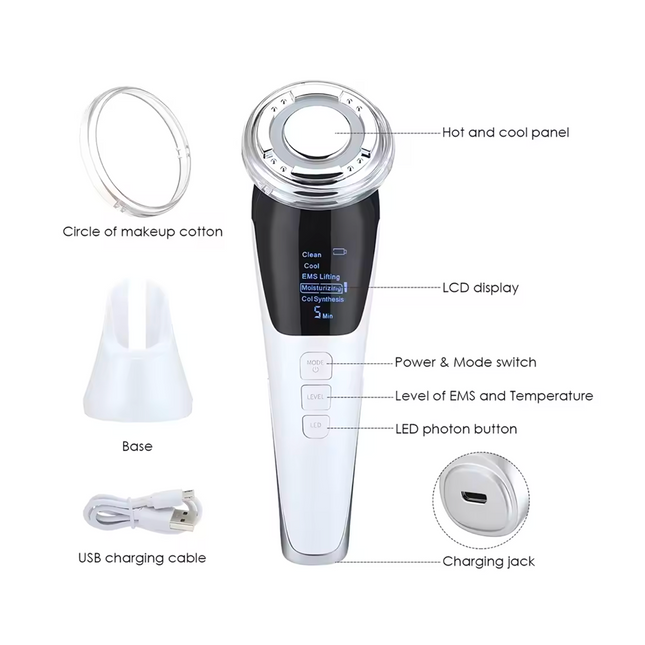 4-in-1 Hot & Cool Microcurrent LED Facial Massager